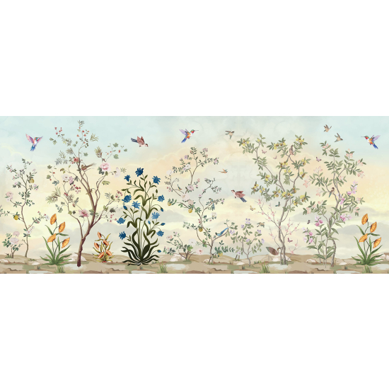 Panoramic Wallpaper - Wall Mural - Flowers Birds