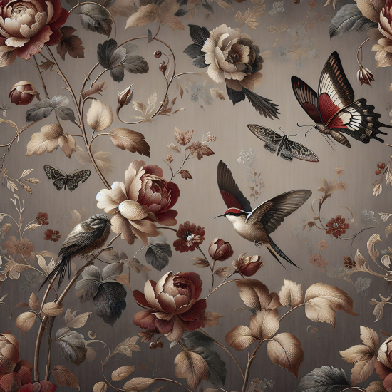 Panoramic Wallpaper - Wall Mural - Flowers Birds