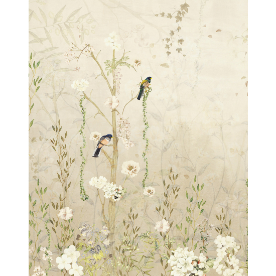 Panoramic Wallpaper - Wall Mural - Flowers Birds