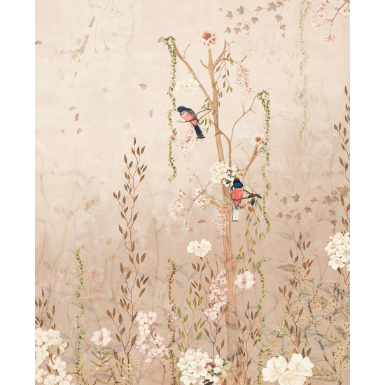 Panoramic Wallpaper - Wall Mural - Flowers Birds