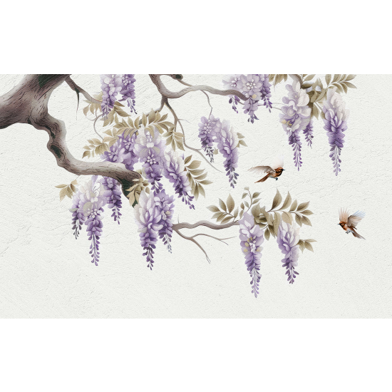 Panoramic Wallpaper - Wall Mural - Flowers Birds