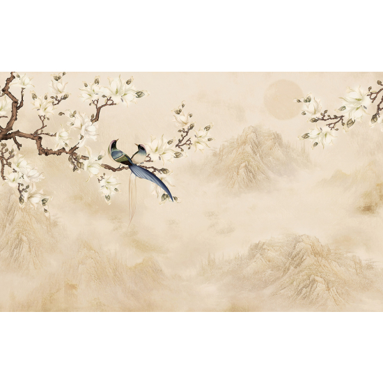 Panoramic Wallpaper - Wall Mural - Flowers Birds