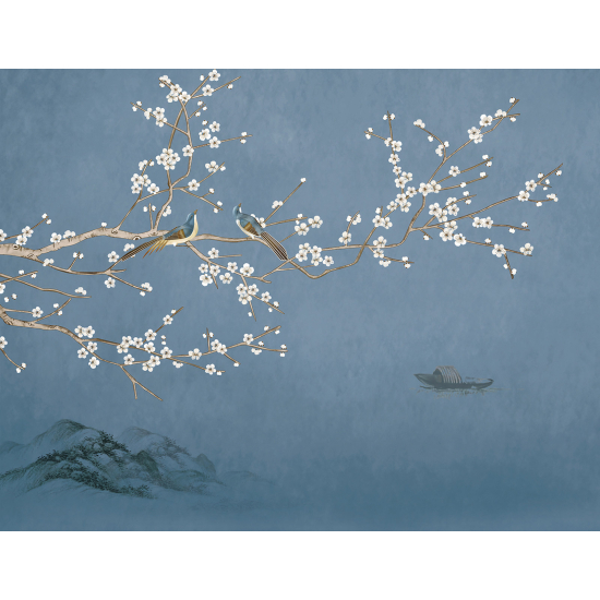 Panoramic Wallpaper - Wall Mural - Flowers Birds