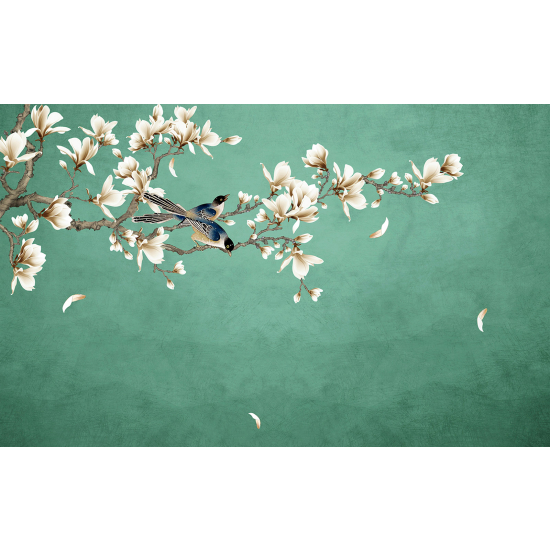 Panoramic Wallpaper - Wall Mural - Flowers Birds