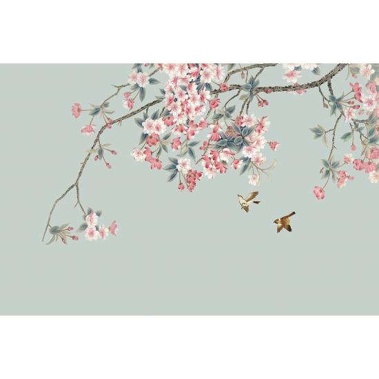 Panoramic Wallpaper - Wall Mural - Flowers Birds