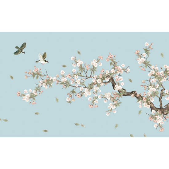 Panoramic Wallpaper - Wall Mural - Flowers Birds