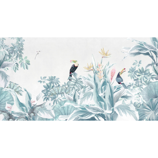 Panoramic Wallpaper - Wall Mural - Flowers Birds