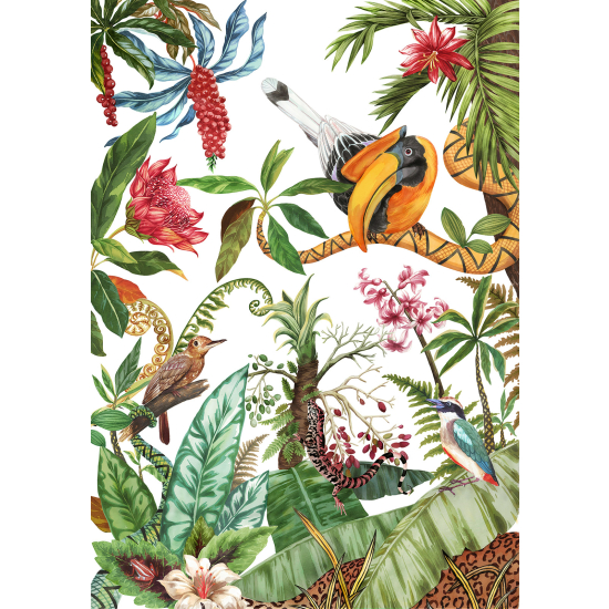 Panoramic Wallpaper - Wall Mural - Flowers Birds