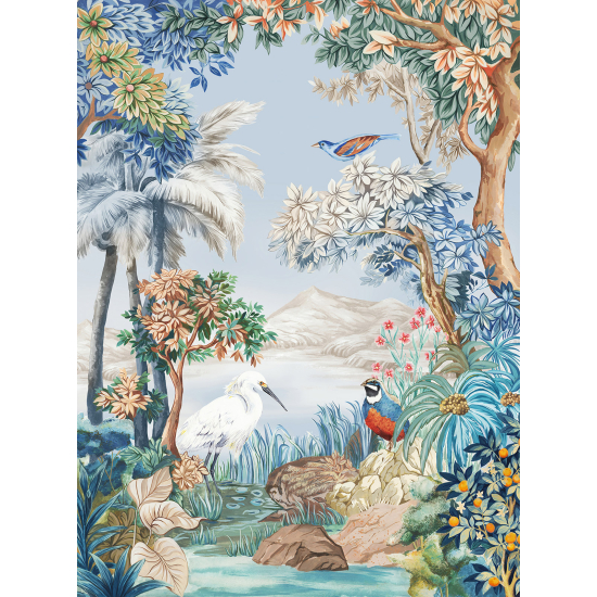 Panoramic Wallpaper - Wall Mural - Flowers Birds