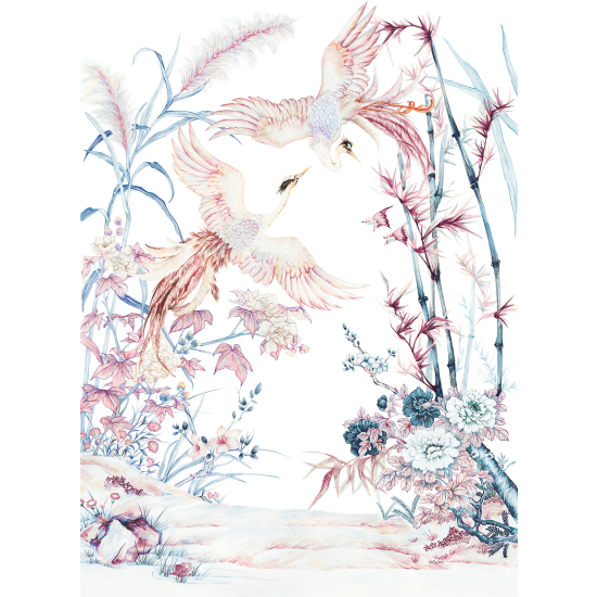 Panoramic Wallpaper - Wall Mural - Flowers Birds