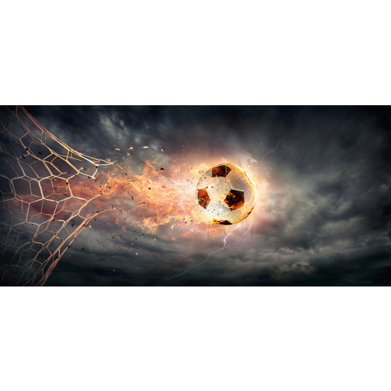 Panoramic Wallpaper - Wall Mural Foot / Football - Soccer ball on fire