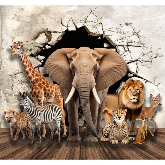 Panoramic Wallpaper - Wall Mural for Children - 3D Animals