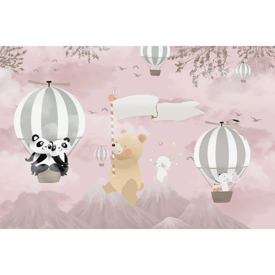 Panoramic Wallpaper - Wall Mural for Children - Animal Hot Air Balloons