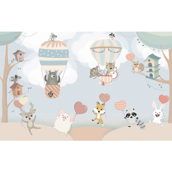 Panoramic Wallpaper - Wall Mural for Children - Animal Hot Air Balloons