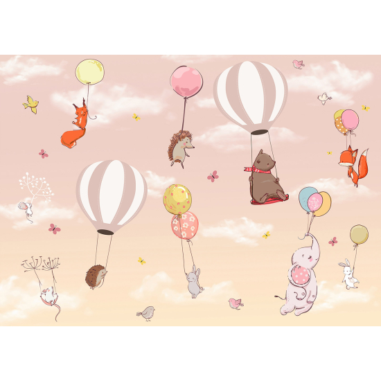 Panoramic Wallpaper - Wall Mural for Children - Animal Hot Air Balloons