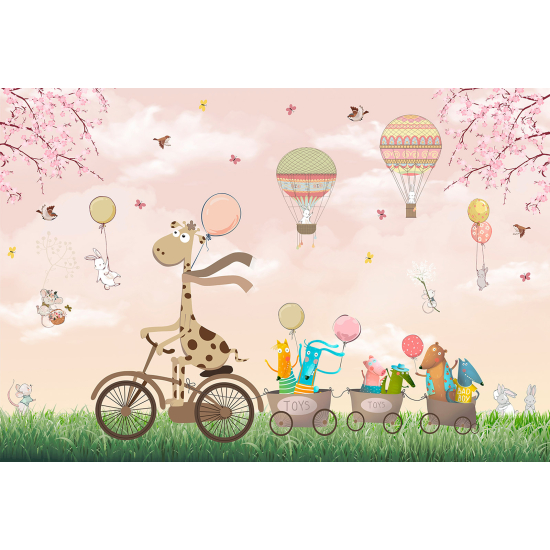 Panoramic Wallpaper - Wall Mural for Children - Animal Hot Air Balloons