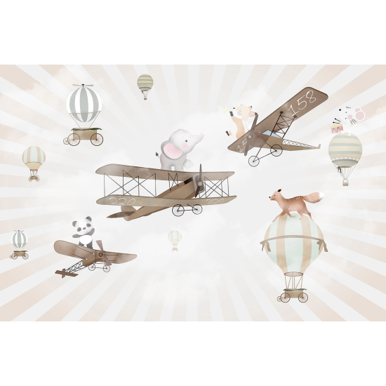 Panoramic Wallpaper - Wall Mural for Children - Animal Planes