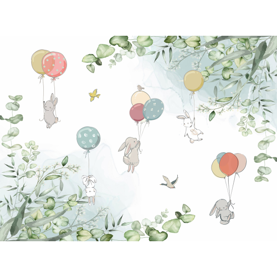 Panoramic Wallpaper - Wall Mural for Children - Balloon Rabbits