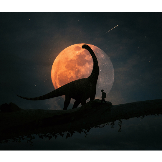 Panoramic Wallpaper - Wall Mural for Children - Dinosaur Full Moon