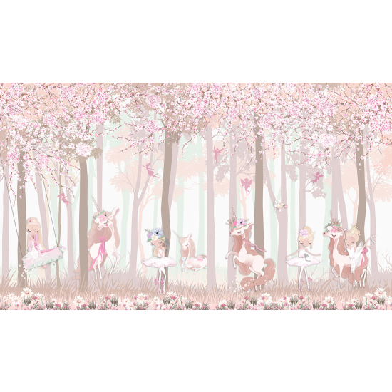 Panoramic Wallpaper - Wall Mural for Children - Fairy Unicorns