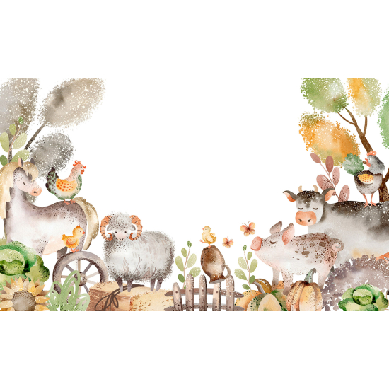 Panoramic Wallpaper - Wall Mural for Children - Farm Animals