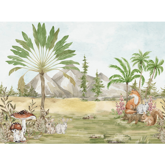 Panoramic Wallpaper - Wall Mural for Children - Forest Animals