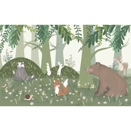 Panoramic Wallpaper - Wall Mural for Children - Forest Animals