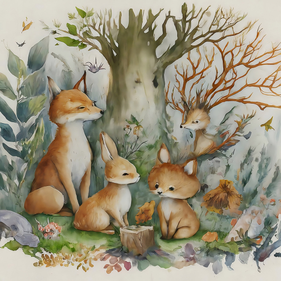 Panoramic Wallpaper - Wall Mural for Children - Forest Animals