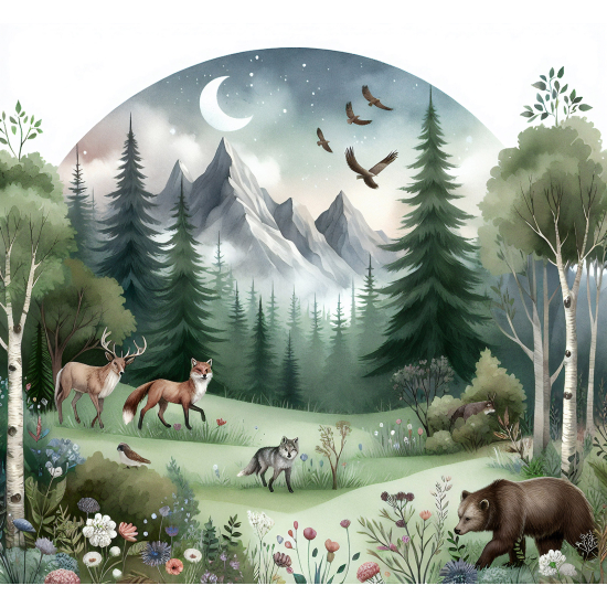 Panoramic Wallpaper - Wall Mural for Children - Forest Animals