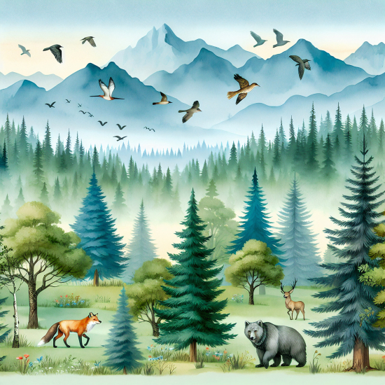 Panoramic Wallpaper - Wall Mural for Children - Forest Animals