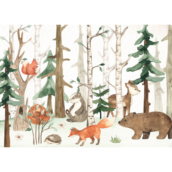 Panoramic Wallpaper - Wall Mural for Children - Forest Animals