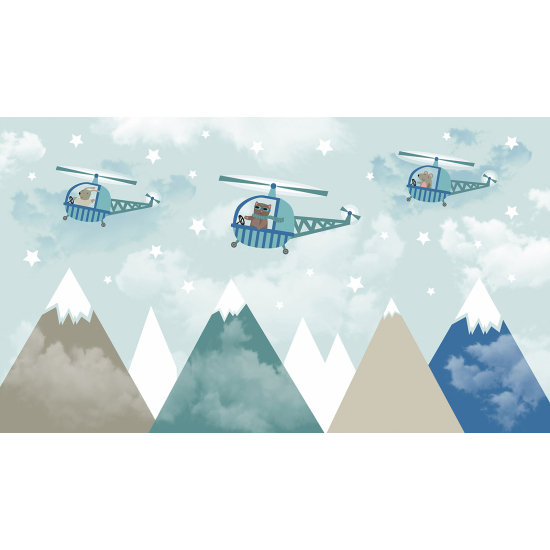 Panoramic Wallpaper - Wall Mural for Children - Helicopter Mountains