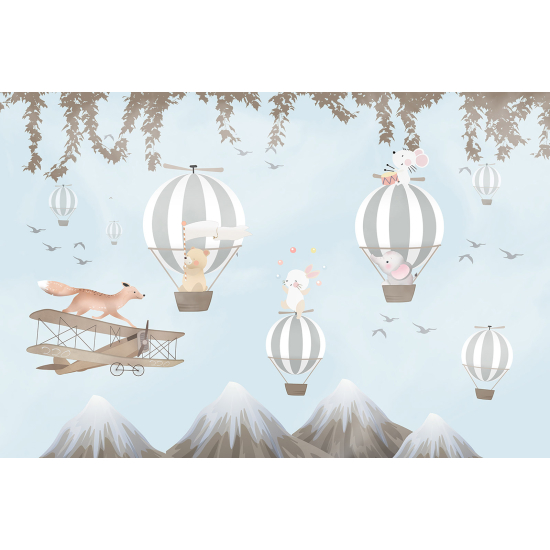 Panoramic Wallpaper - Wall Mural for Children - Hot Air Balloons