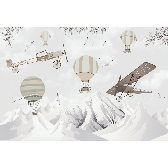 Panoramic Wallpaper - Wall Mural for Children - Hot Air Balloons