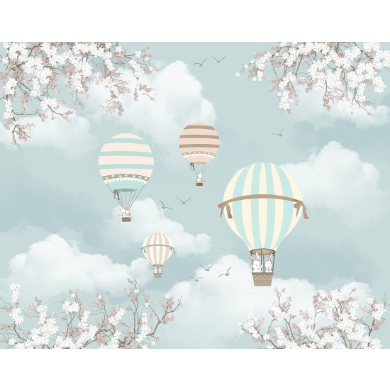 Panoramic Wallpaper - Wall Mural for Children - Hot Air Balloons