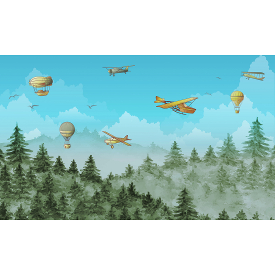 Panoramic Wallpaper - Wall Mural for Children - Hot Air Balloons