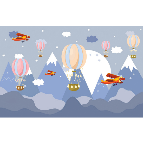 Panoramic Wallpaper - Wall Mural for Children - Hot Air Balloons