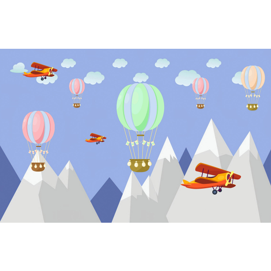 Panoramic Wallpaper - Wall Mural for Children - Hot Air Balloons