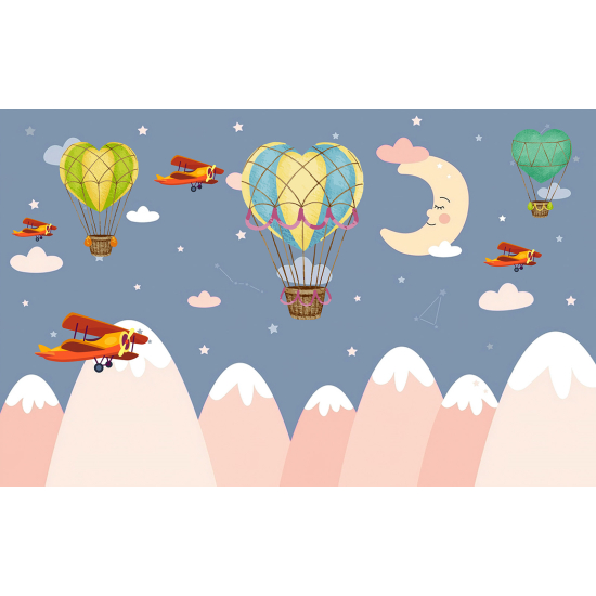 Panoramic Wallpaper - Wall Mural for Children - Hot Air Balloons