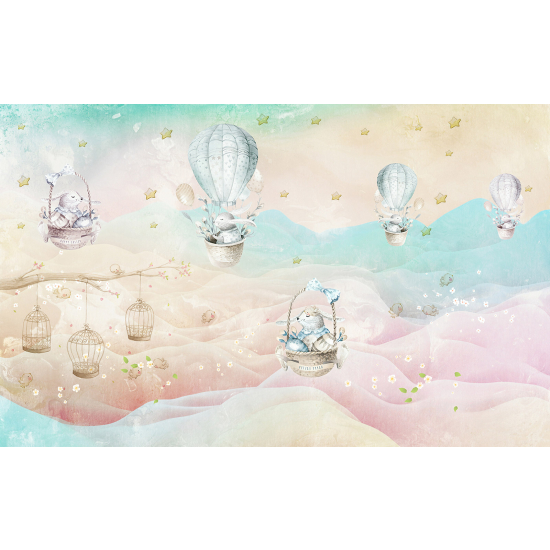 Panoramic Wallpaper - Wall Mural for Children - Hot Air Balloons