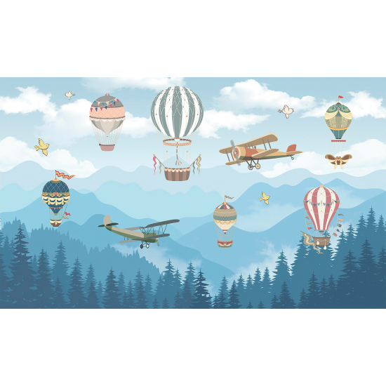 Panoramic Wallpaper - Wall Mural for Children - Hot Air Balloons