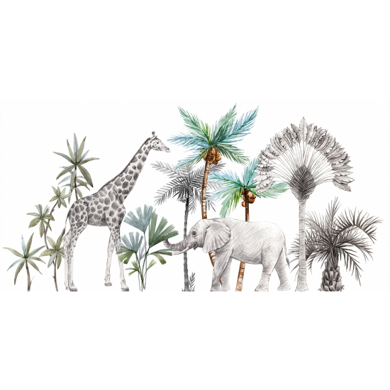 Panoramic Wallpaper - Wall Mural for Children - Jungle Animals