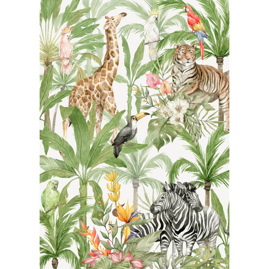 Panoramic Wallpaper - Wall Mural for Children - Jungle Animals