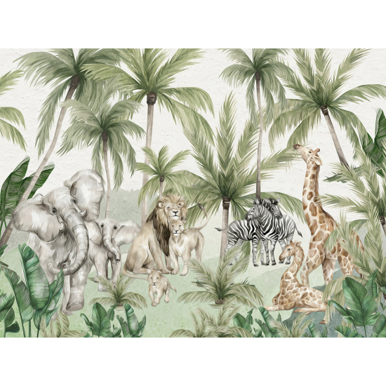 Panoramic Wallpaper - Wall Mural for Children - Jungle Animals