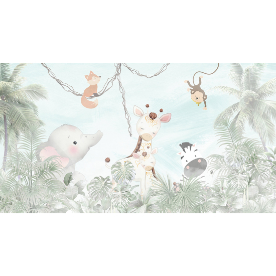 Panoramic Wallpaper - Wall Mural for Children - Jungle Animals