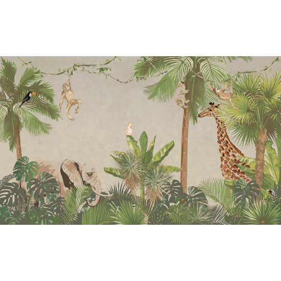 Panoramic Wallpaper - Wall Mural for Children - Jungle Animals