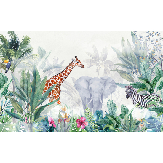 Panoramic Wallpaper - Wall Mural for Children - Jungle Animals