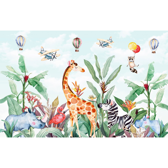 Panoramic Wallpaper - Wall Mural for Children - Jungle Animals