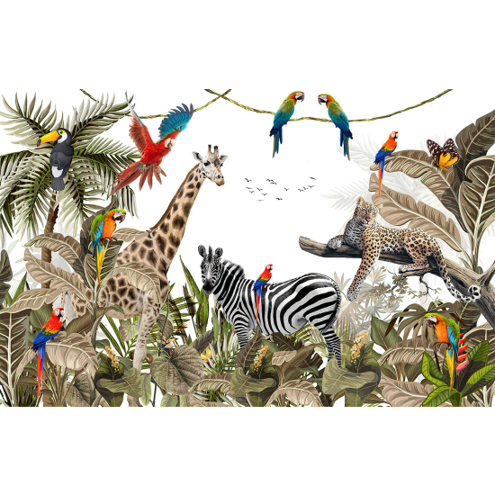 Panoramic Wallpaper - Wall Mural for Children - Jungle Animals