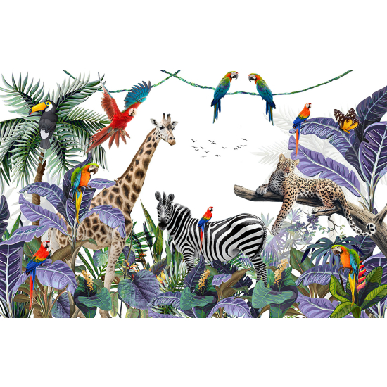 Panoramic Wallpaper - Wall Mural for Children - Jungle Animals